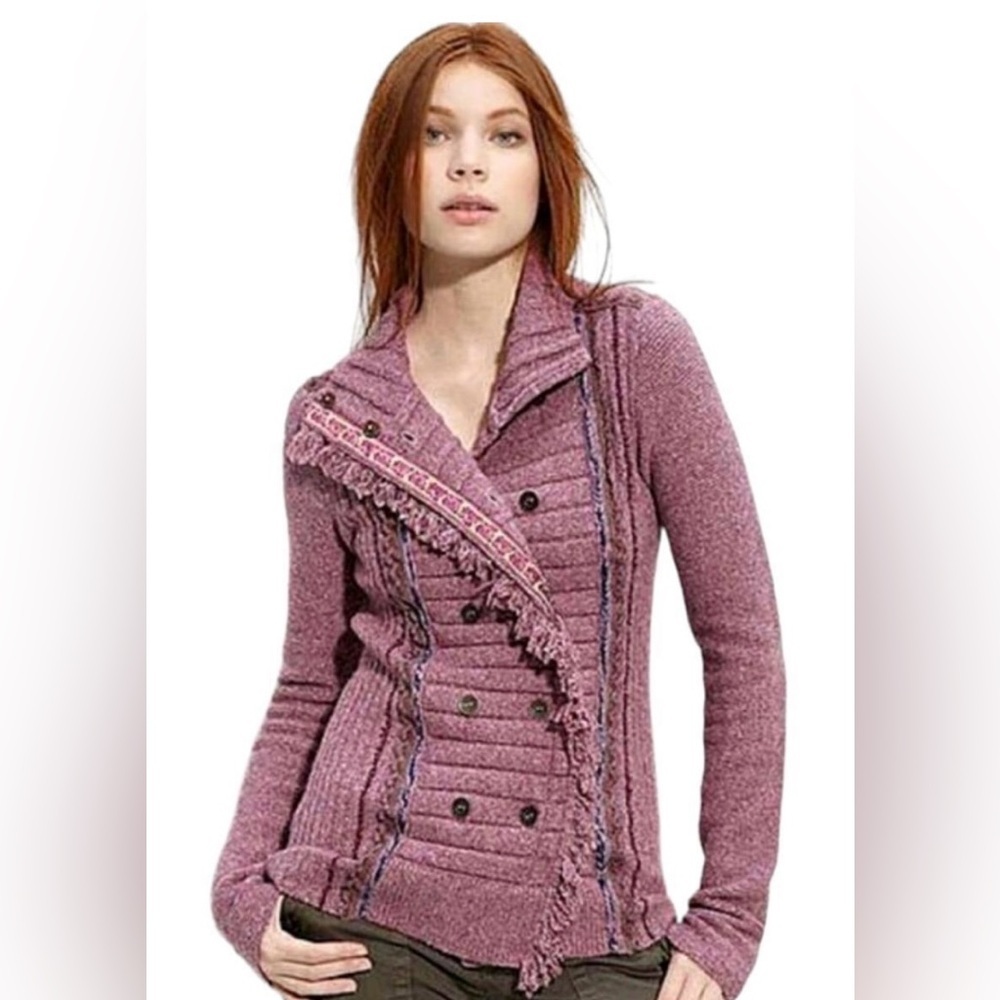 Free People Mauve Cuddle Bear Double Breasted Cardigan Sweater size SX